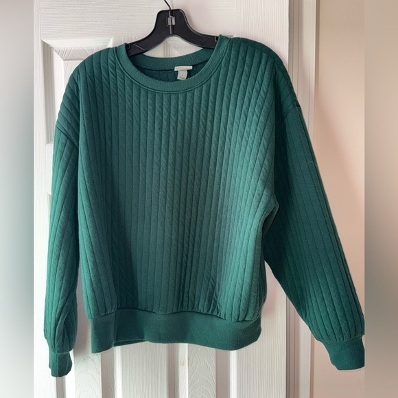 A New Day Forrest Green Ribbed Crewneck Sweater Size Large - Picture 2 of 10